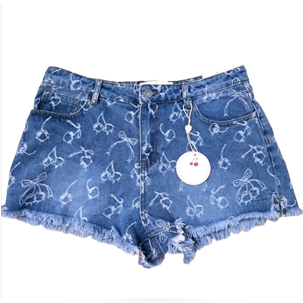 Coquette Cherries & Bows Project Rebel Denim High Rise Jean Shorts Size 11